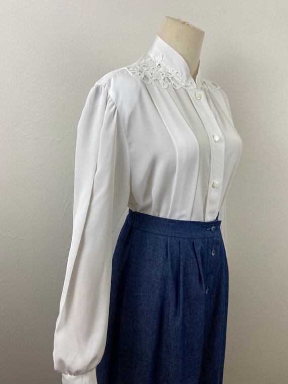 Vintage 80s White Romantic Long Puffy Sleeves Wit… - image 6