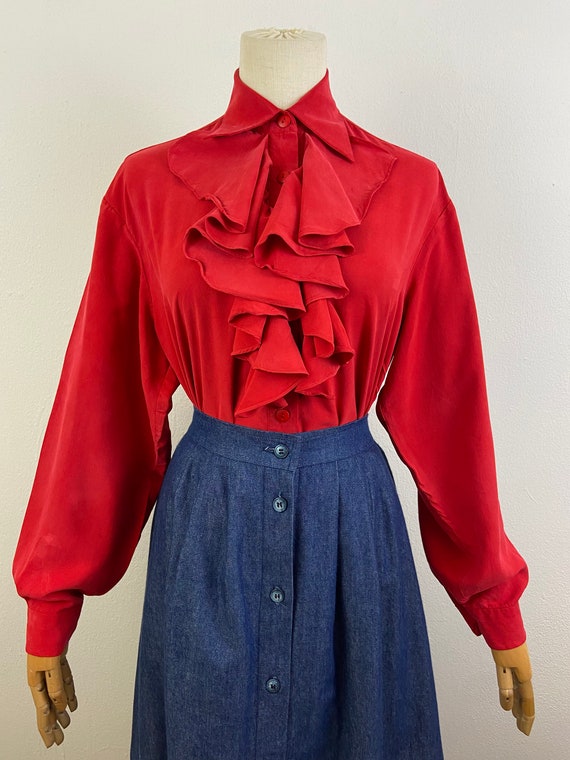 Vintage 90s Long Puffy Sleeves With Ruffle Chest … - image 1