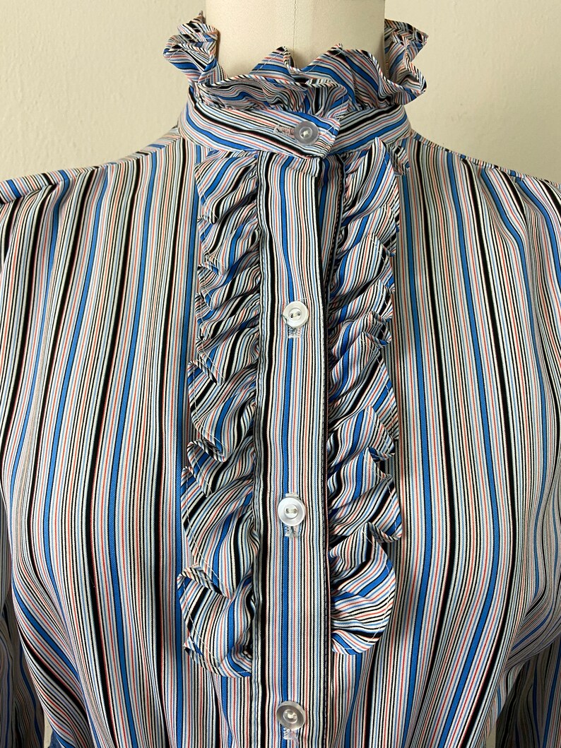 Vintage 70s Striped Ruffle Blouse: Puffy Sleeve Boho Top - Etsy