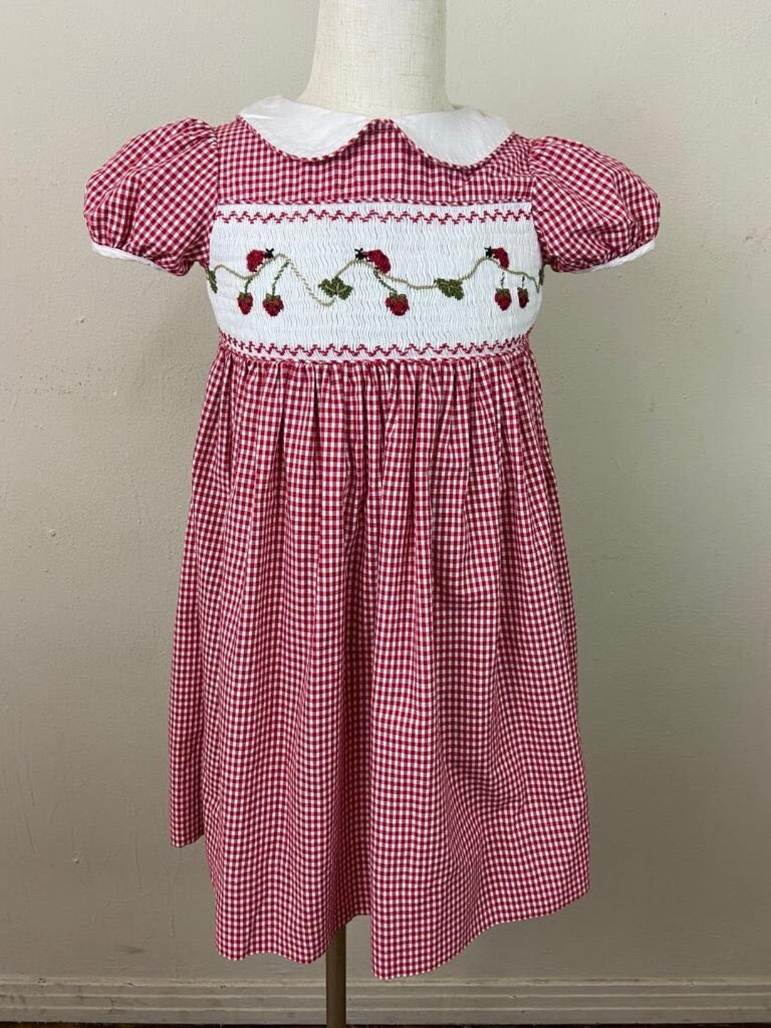 Buy Vintage 80s Red Toddler Gingham Scalloped Collar Heirlooms Online in India - Etsy