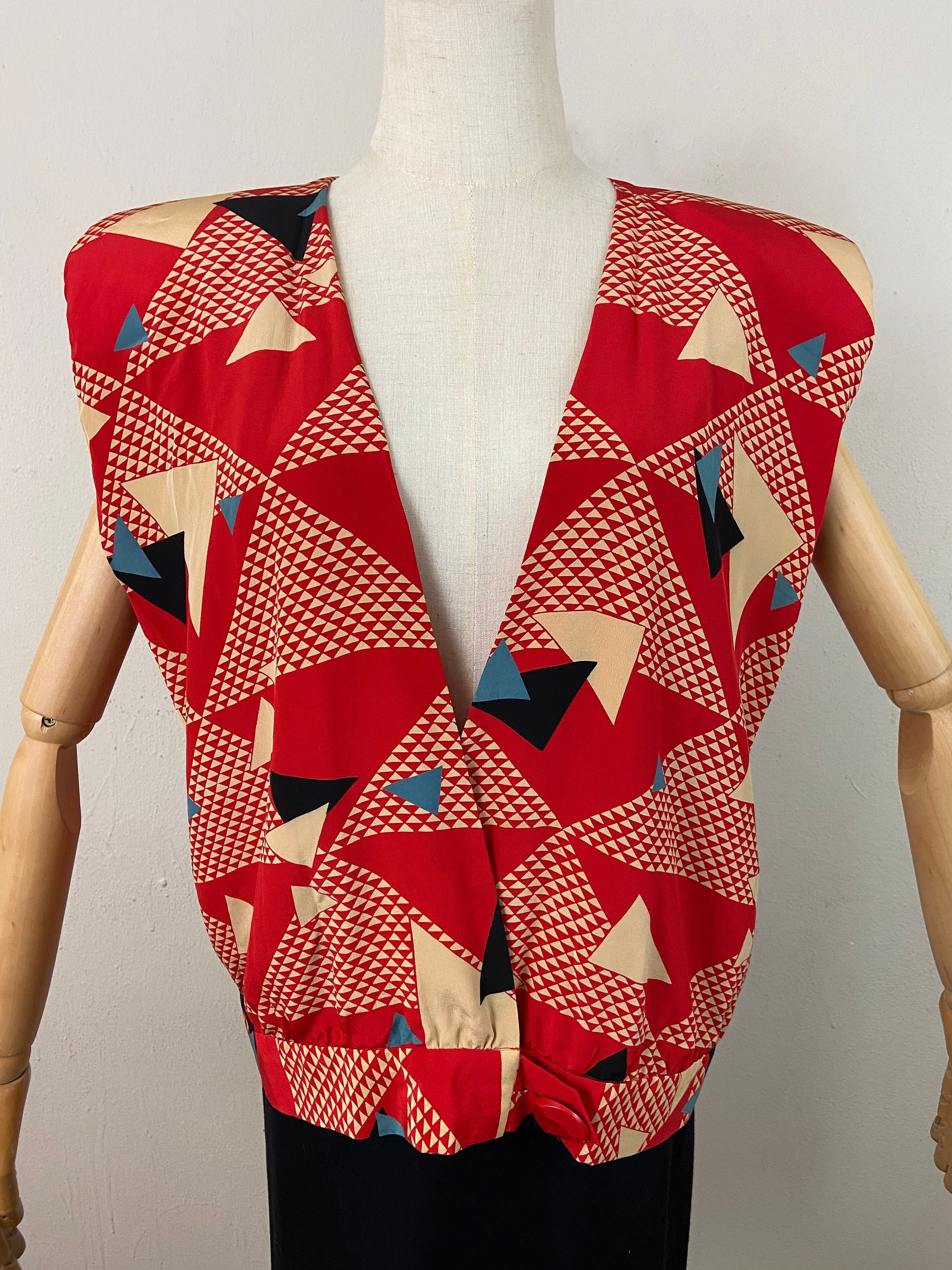 Vintage 80s Psychedelic Silk Bomber Crop Vest Jacket