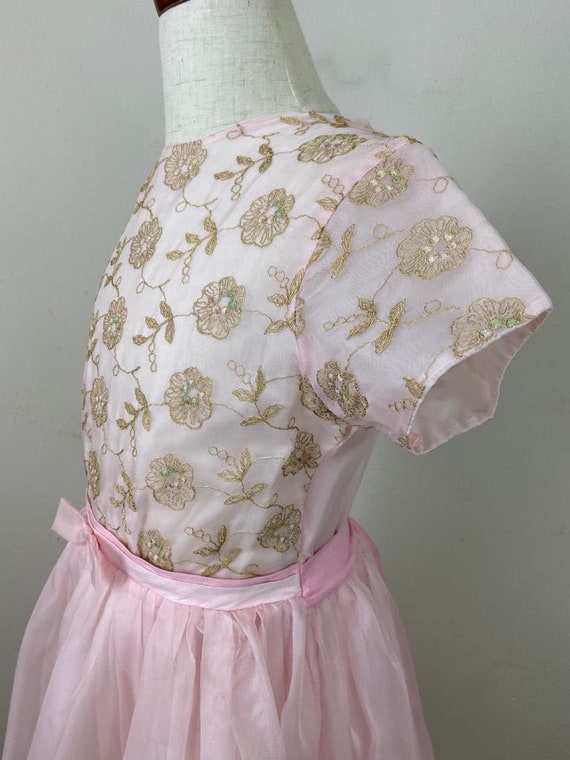 Vintage 60s Pink Silk Organza Dress: Embroidered … - image 4