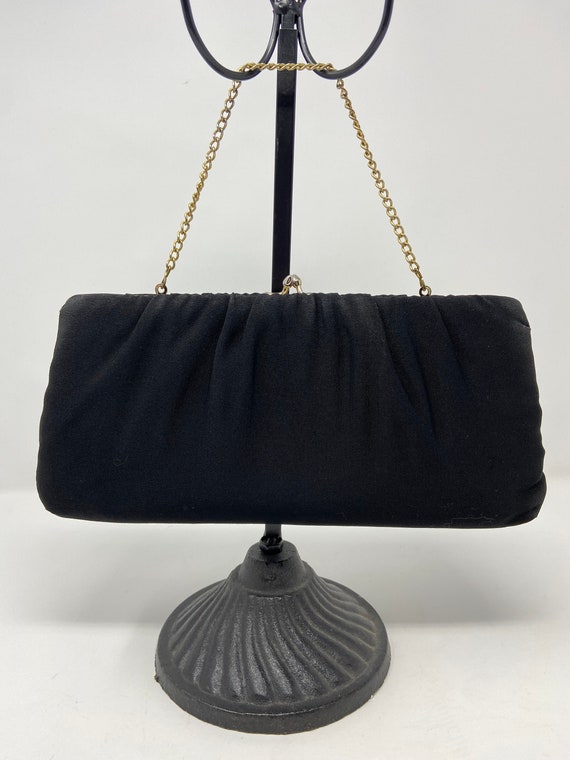 Vintage 60s Black Envelope Style Cloche Handbag Pa