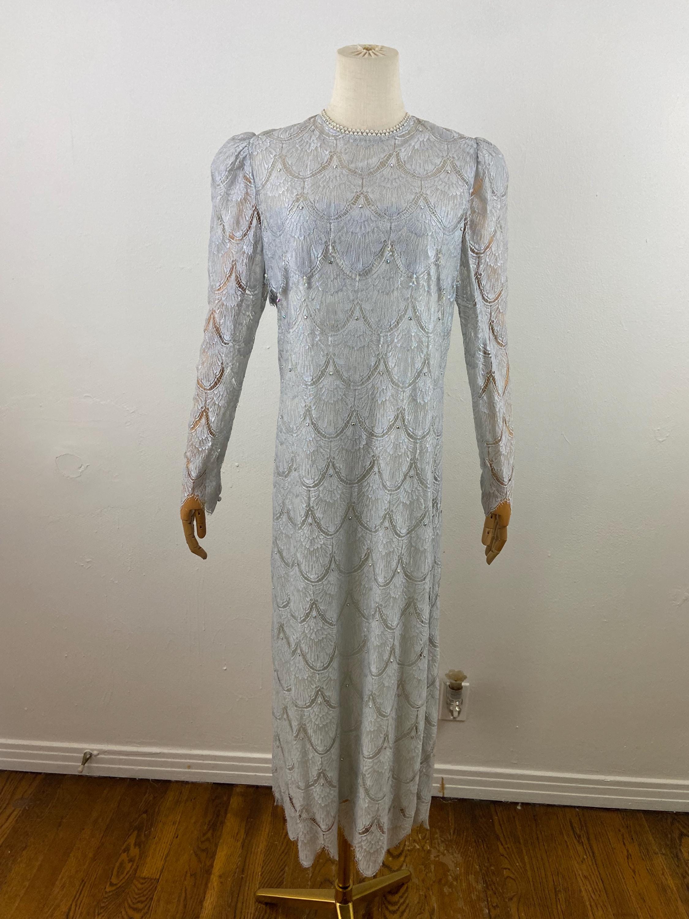 Long Sleeve Light Grey Lace Dress Gray Lace Long Sleeve Dress - Main Image