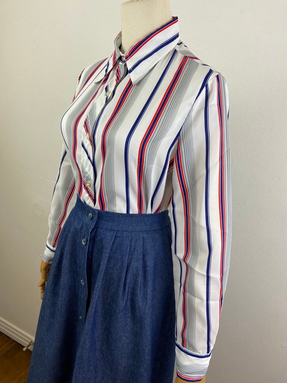 Vintage Blouse From Late 60s, Marine Colors Verti… - image 6