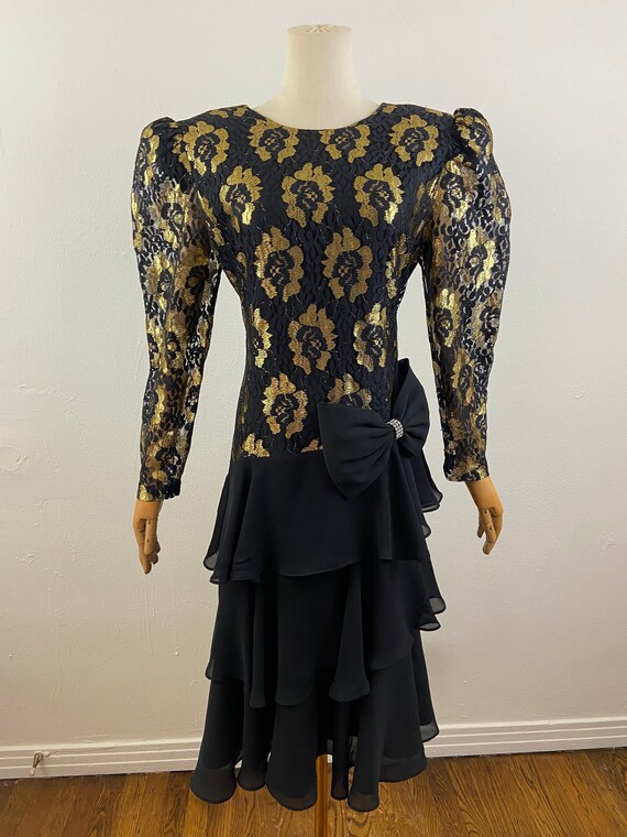 black gold peplum dress Women's Evening Gold Peplum Sweetheart Neck Voile Floor Length Dress S/M/L/Customize Black MEAN BLVD