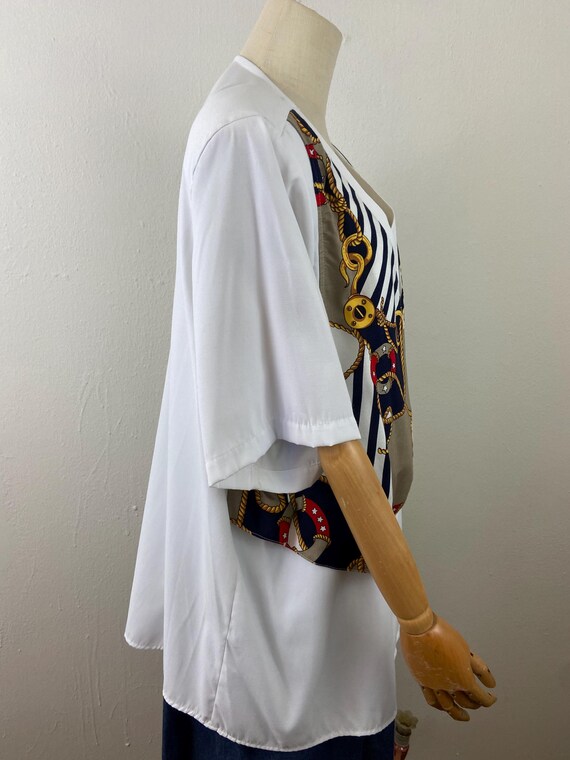 Vintage 80s Nautical Print Blouse with Attached V… - image 5