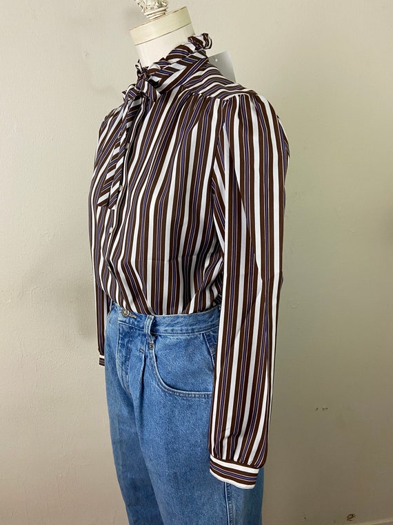 Vintage 70s Collared Ribbon Bohemian Strip Blouse, El… - Gem