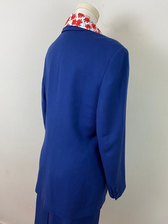 Vintage 90s Navy Blue Midi Skirt Wool Blazer Suit… - image 9