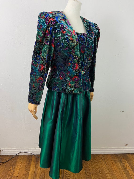 Vintage 80s Emerald Green Circle Silk Taffeta Wit… - image 5