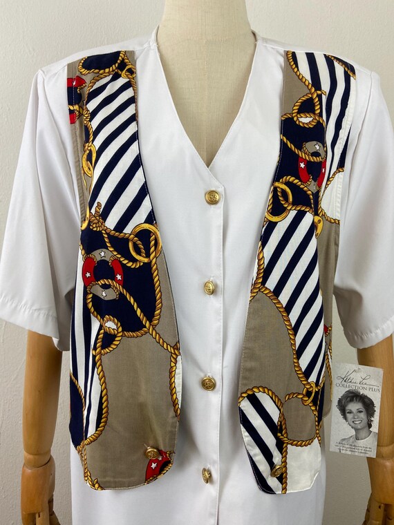 Vintage 80s Nautical Print Blouse with Attached V… - image 6
