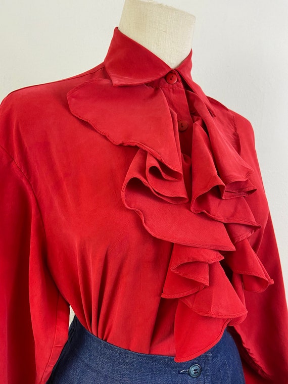 Vintage 90s Long Puffy Sleeves With Ruffle Chest … - image 3