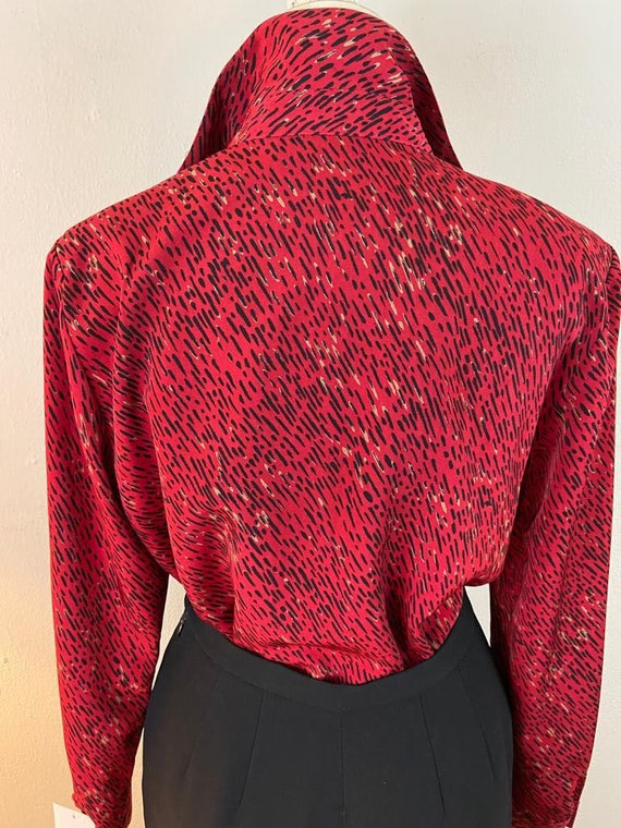 Vintage 80s Cardinal Red Blouse / Cotton Silk Ble… - image 5