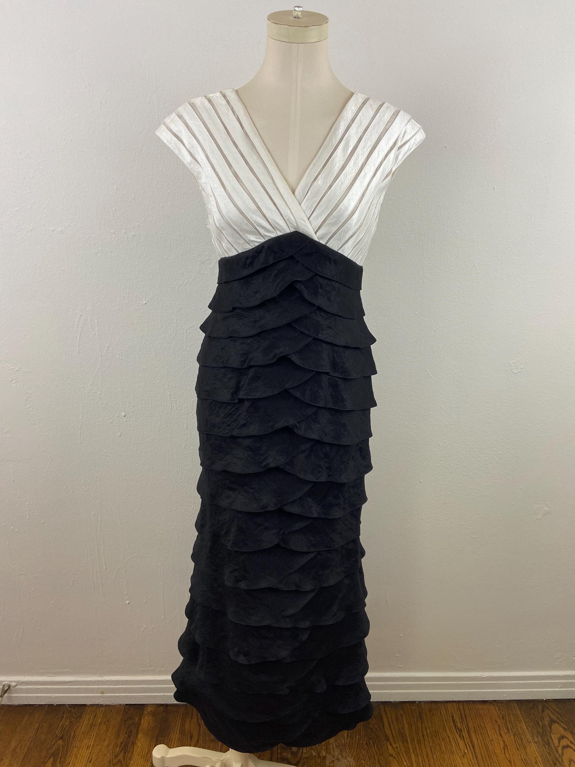 adrianna papell black tiered dress 90s Evening Gown: & Pearl Pleated Imperio plus size birthday dress Cole Haan Men's Hawthorne Size:2Xlarge Dry clean