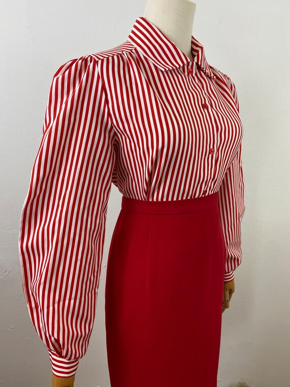 Vintage 70s Red And White Stripe Print With Puffy… - image 4