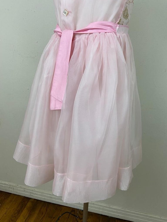 Vintage 60s Pink Silk Organza Dress: Embroidered … - image 9