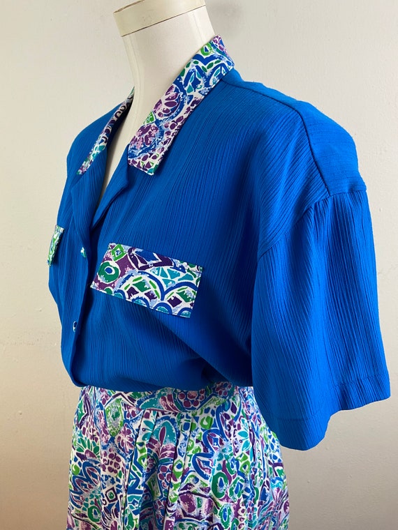 Vintage 80s Lucia Petites Royal Blue Crepe Rayon … - image 9