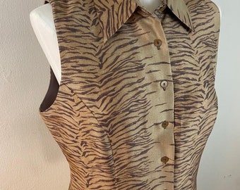 Vintage Silk Animal Print Vest - Size 8