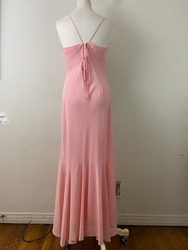 Vintage Early 90s Embellished Peach Maxi Formal Low Back Cut Imperio Sexy Dress By JULIET, PLUS SIZE Formal Sexy Dress, Size-2xl image 7