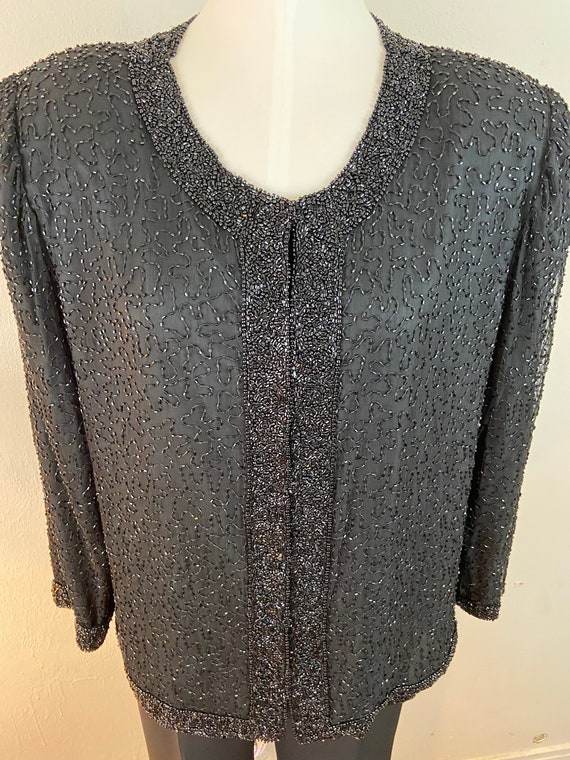 VINTAGE 80s LAURENCE KAZAR Black Sequins Beaded B… - image 2