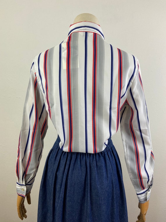 Vintage Blouse From Late 60s, Marine Colors Verti… - image 10