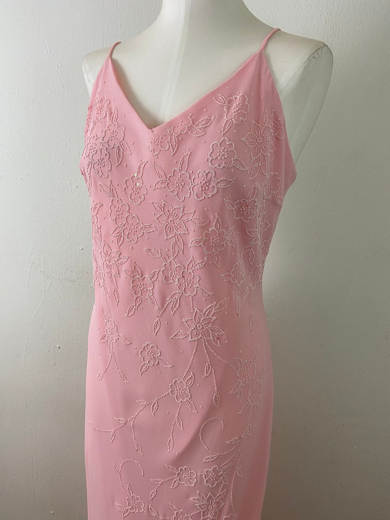 Vintage Early 90s Embellished Peach Maxi Formal Low Back Cut Imperio Sexy Dress By JULIET, PLUS SIZE Formal Sexy Dress, Size-2xl image 3