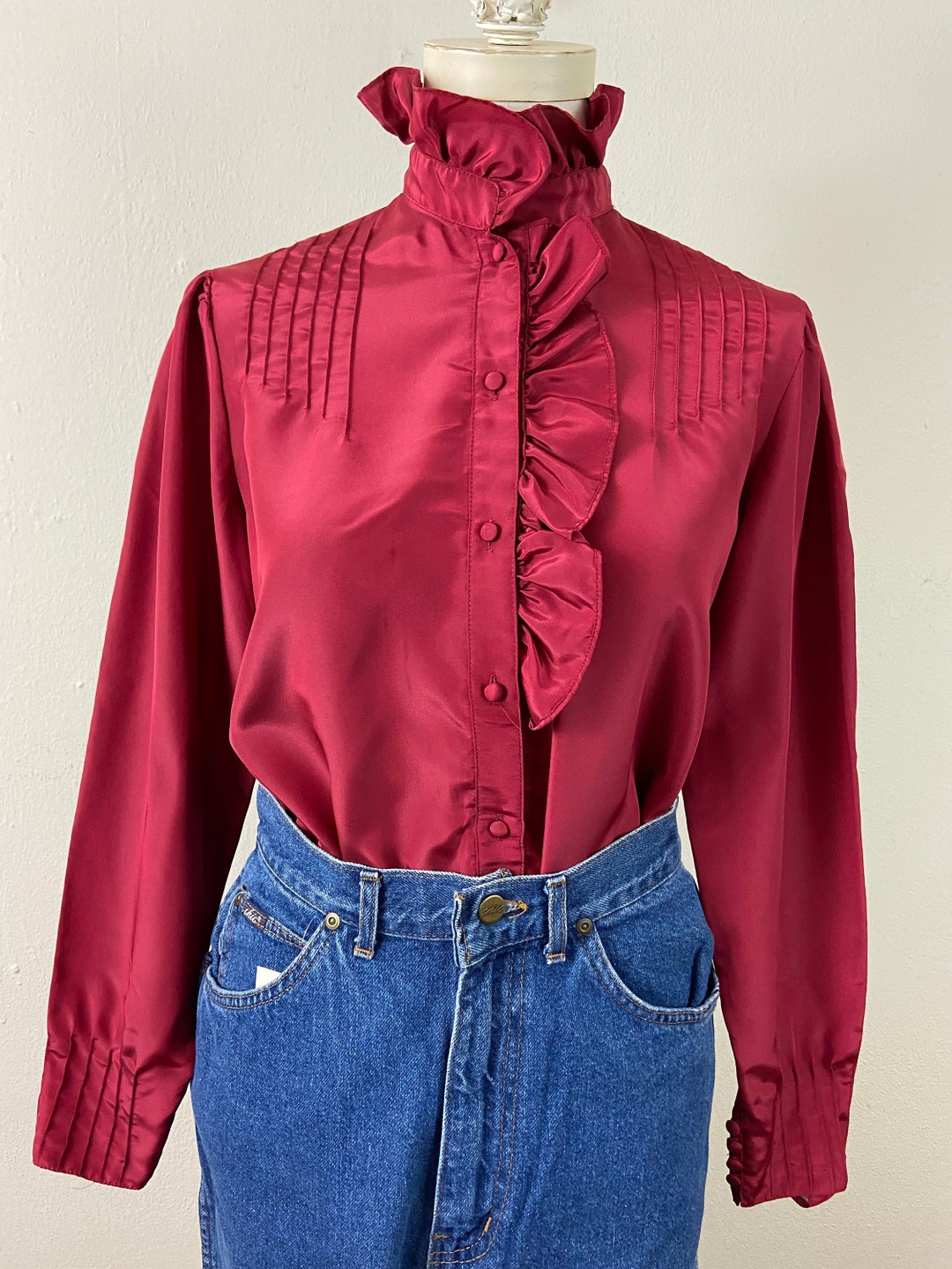 Vintage 70s Metallic Burgundy Ruffle Blouse - Size 7/8 - Etsy