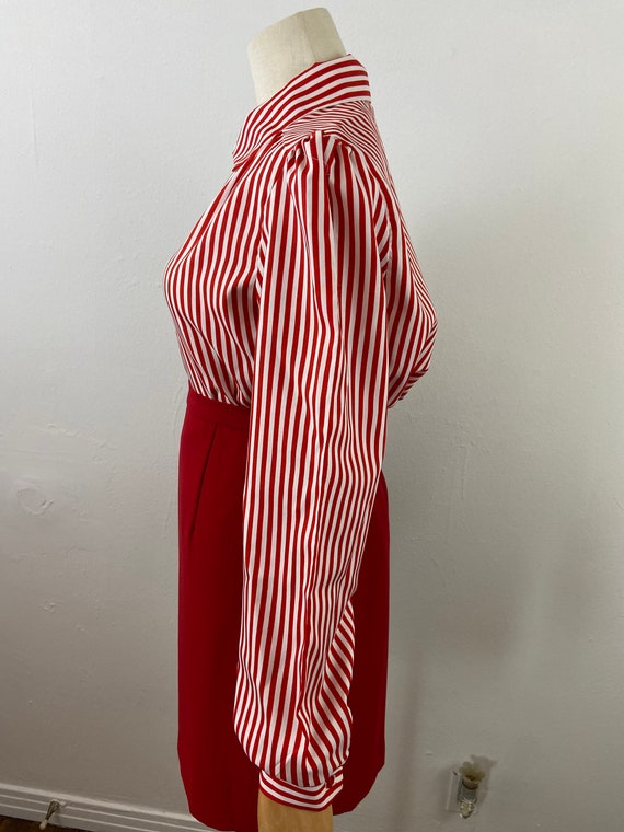 Vintage 70s Red And White Stripe Print With Puffy… - image 7