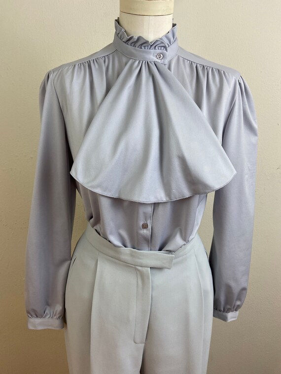 ORGUE Stripe frill collar blouse【Gray】 Oversized Ruffle-collar Shirt In Stripe For Women | J.Crew