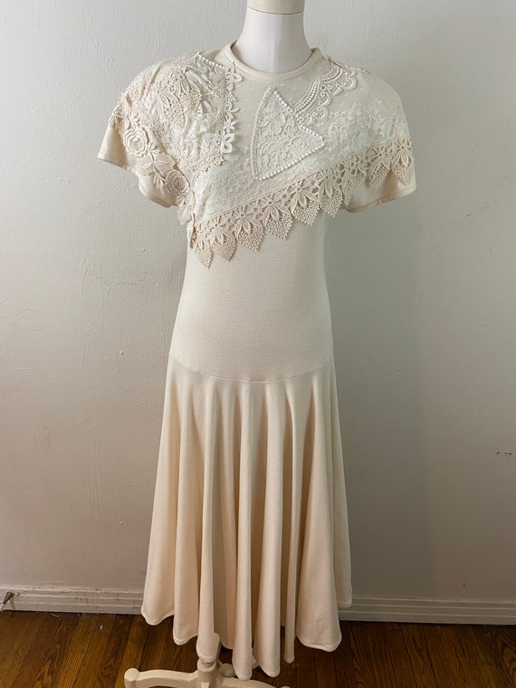 chinese dress ladies White Lace Dress with Mesh Overlay - White Midi Dress main image 0