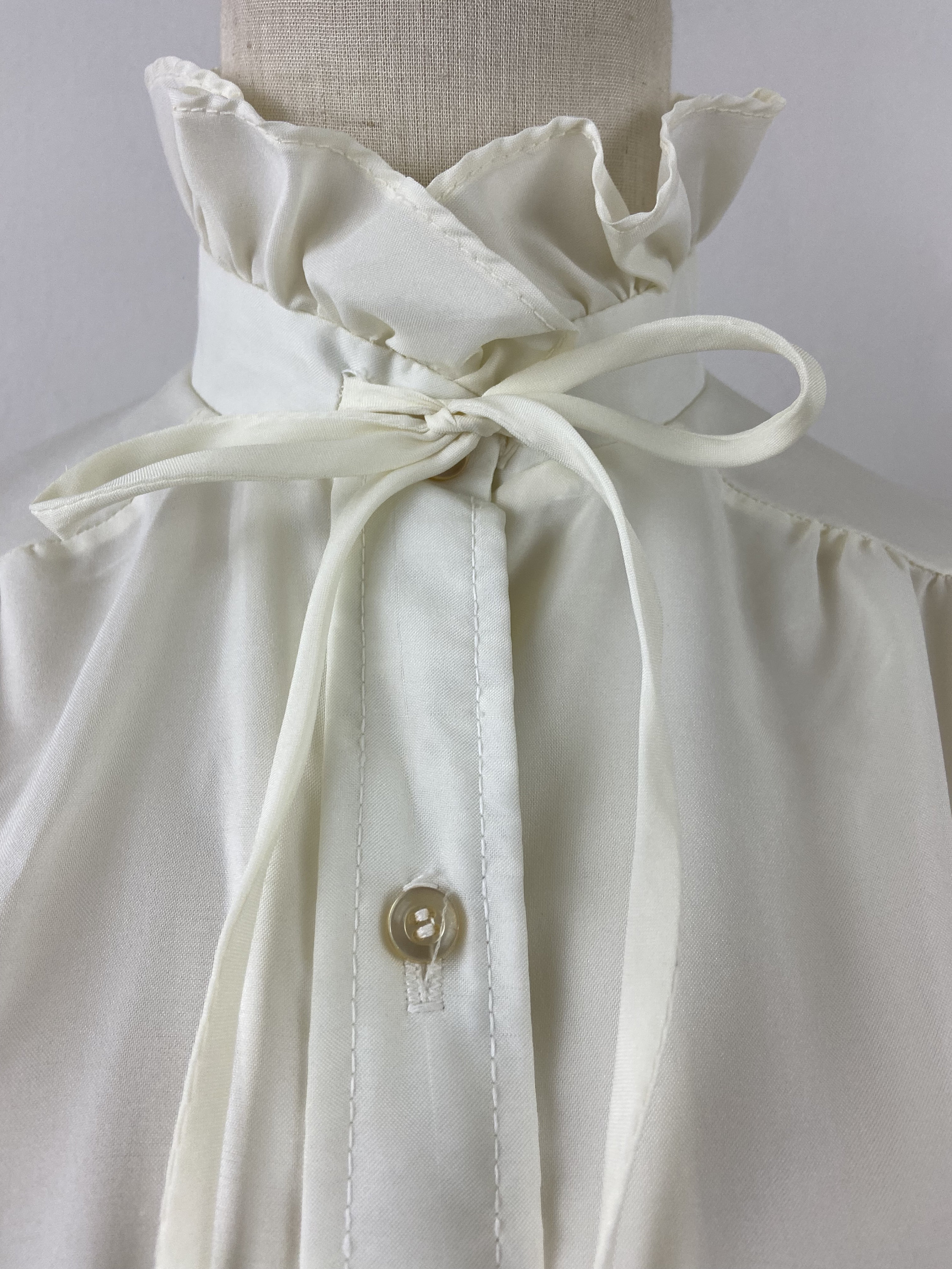 Vintage 70s Victorian Style Beige Ruffle High Collard and