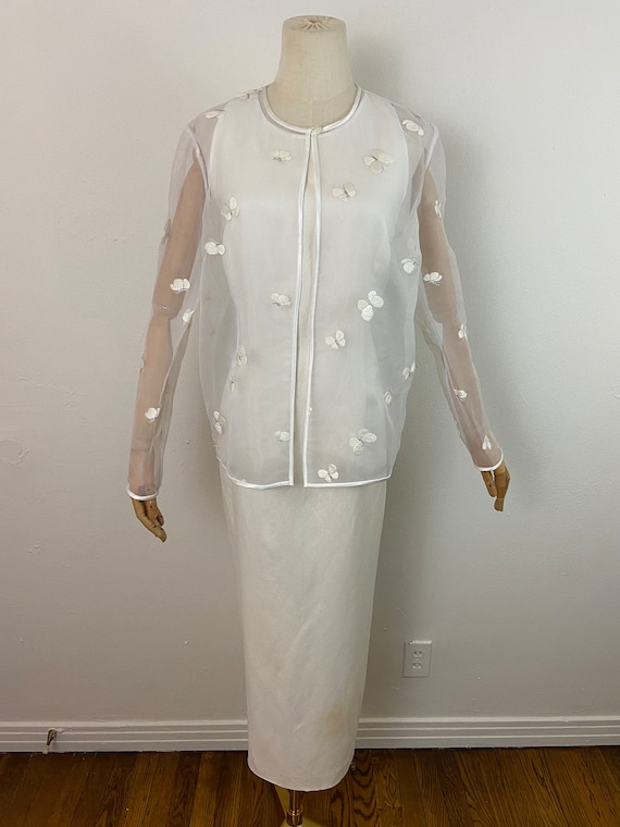 Vintage 90s Donna Morgan Off White Line Maxi Dres… - image 1