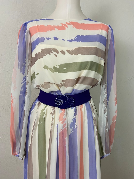 Vintage Late 70s Pastel Print Colors Shirtdress I… - image 2