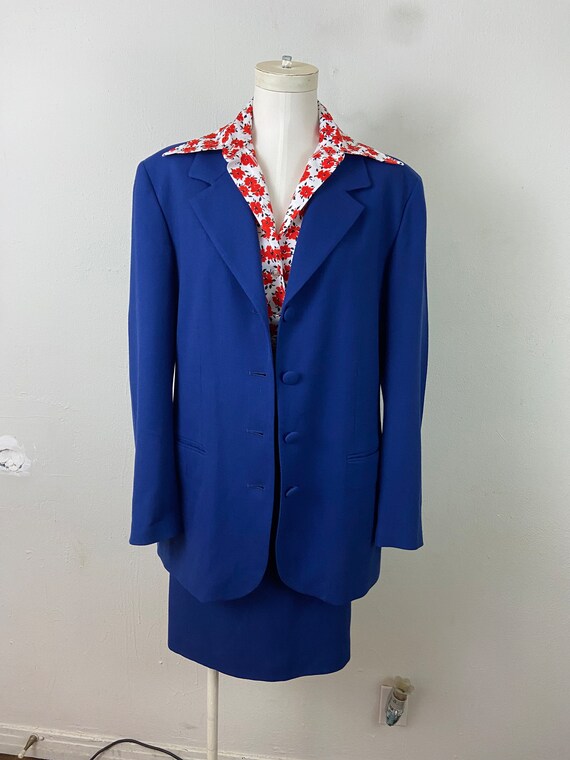Vintage 90s Navy Blue Midi Skirt Wool Blazer Suit… - image 4