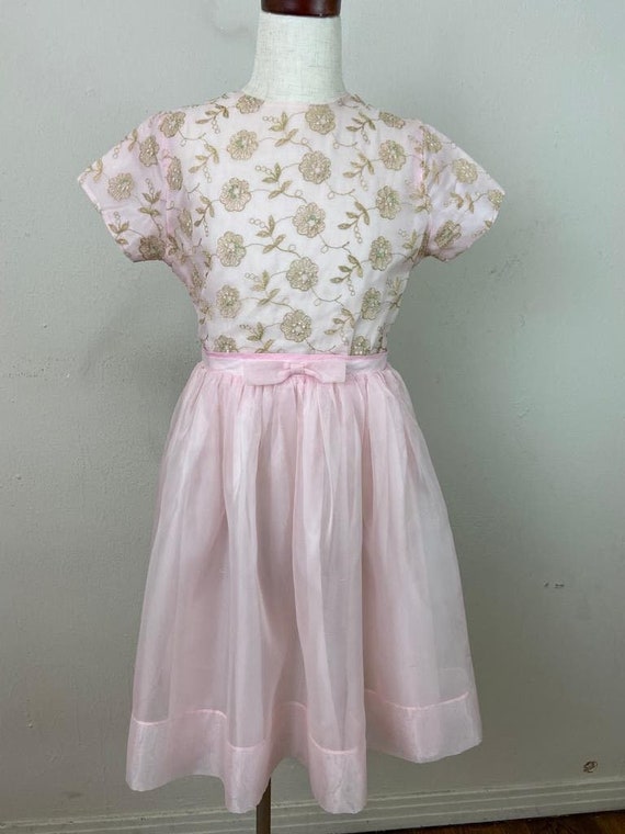 Vintage 60s Pink Silk Organza Dress: Embroidered … - image 1