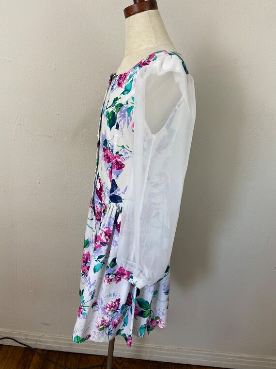 Vintage 80s Floral Print Shabby Chic White Chiffo… - image 4
