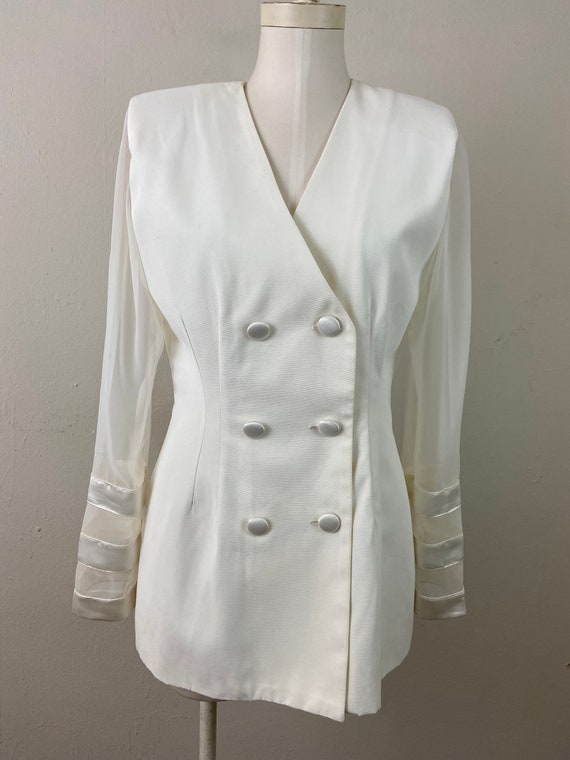 Vintage 90s Marilyn Graham Beige Chiffon Sleeves … - image 1