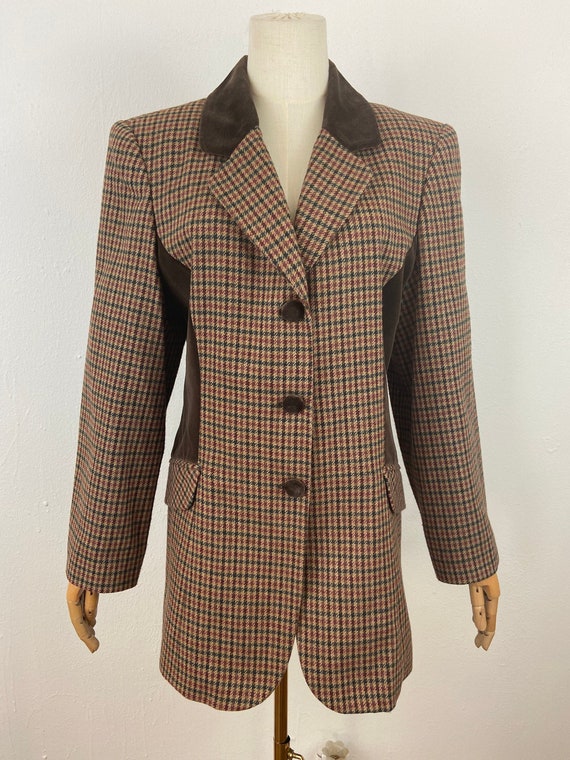 Vintage 80s Houndstooth Polo Classic Style Long E… - image 1