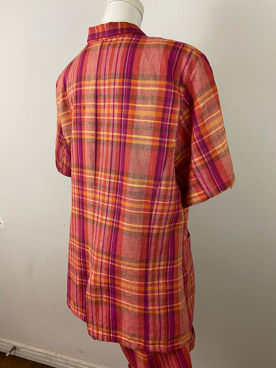 Vintage 80s Madras India Linen Orange Fucsia Plat… - image 10