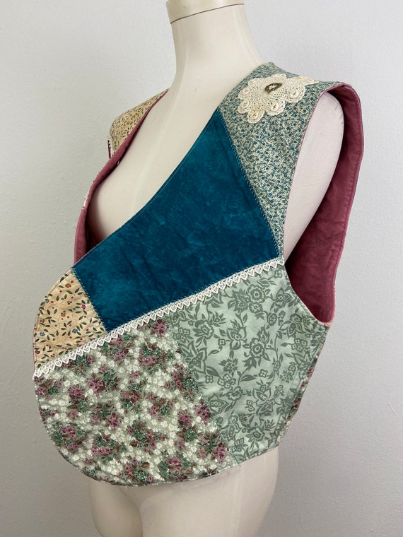 Vintage 80s Patchwork Calico Vest: Shabby Chic La… - image 3