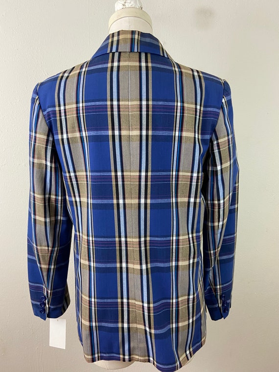 Vintage 90s Silk Linen Blue Tan Striped Tailored … - image 8