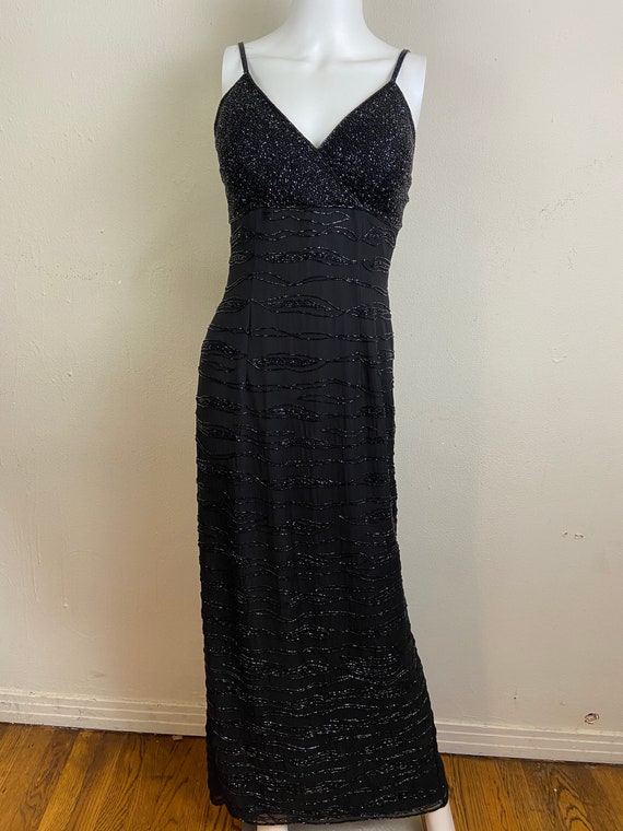size 10 12 heavily beaded chiffon evening dress 80 beaded black silk cocktail dress