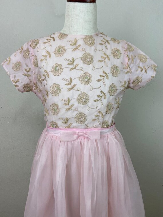 Vintage 60s Pink Silk Organza Dress: Embroidered … - image 2