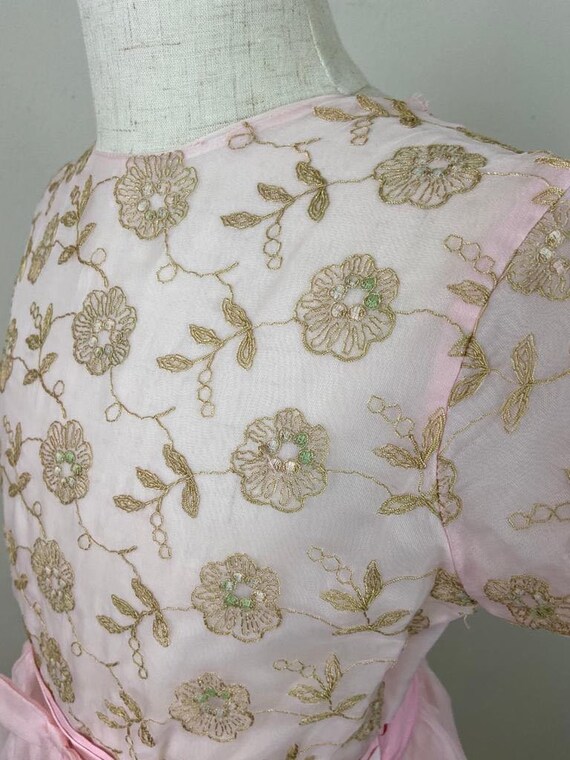 Vintage 60s Pink Silk Organza Dress: Embroidered … - image 5