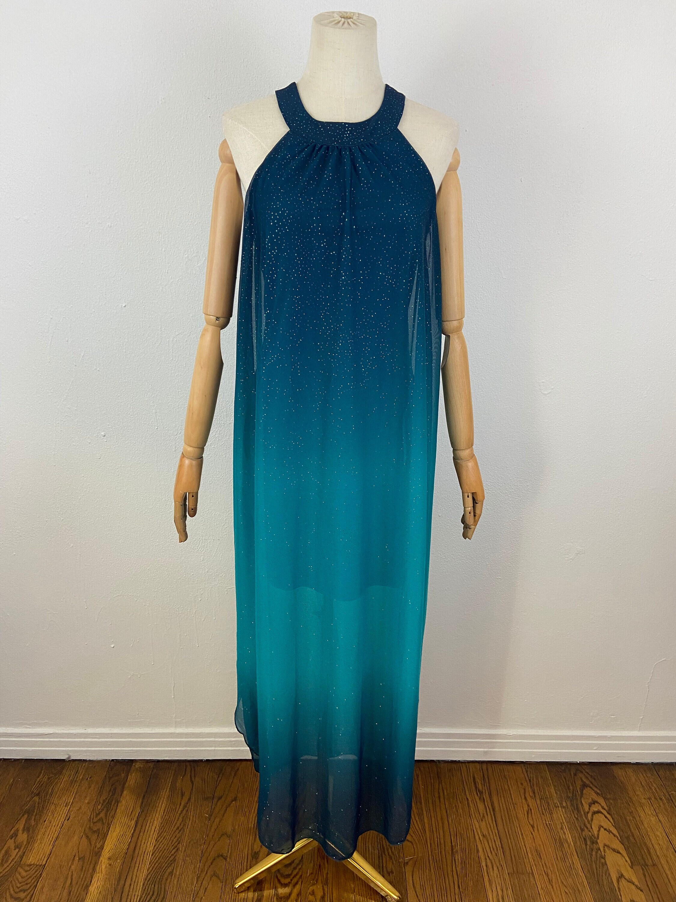Vintage 70s Turquoise Halter Dress: Sparkling Ombre Tunic, Size S - Etsy Vintage 70s Turquoise Halter Dress: Sparkling Ombre Tunic, Size S - Etsy
