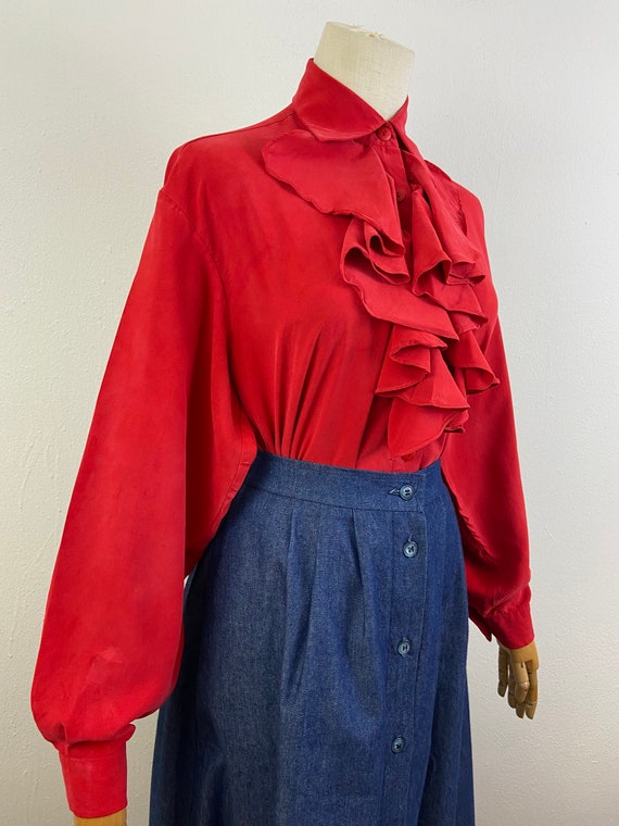 Vintage 90s Long Puffy Sleeves With Ruffle Chest … - image 4