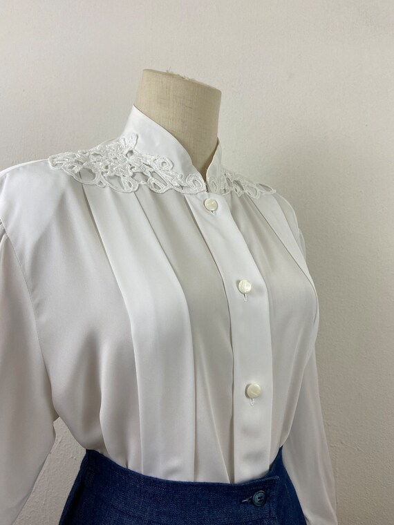 Vintage 80s White Romantic Long Puffy Sleeves Wit… - image 7