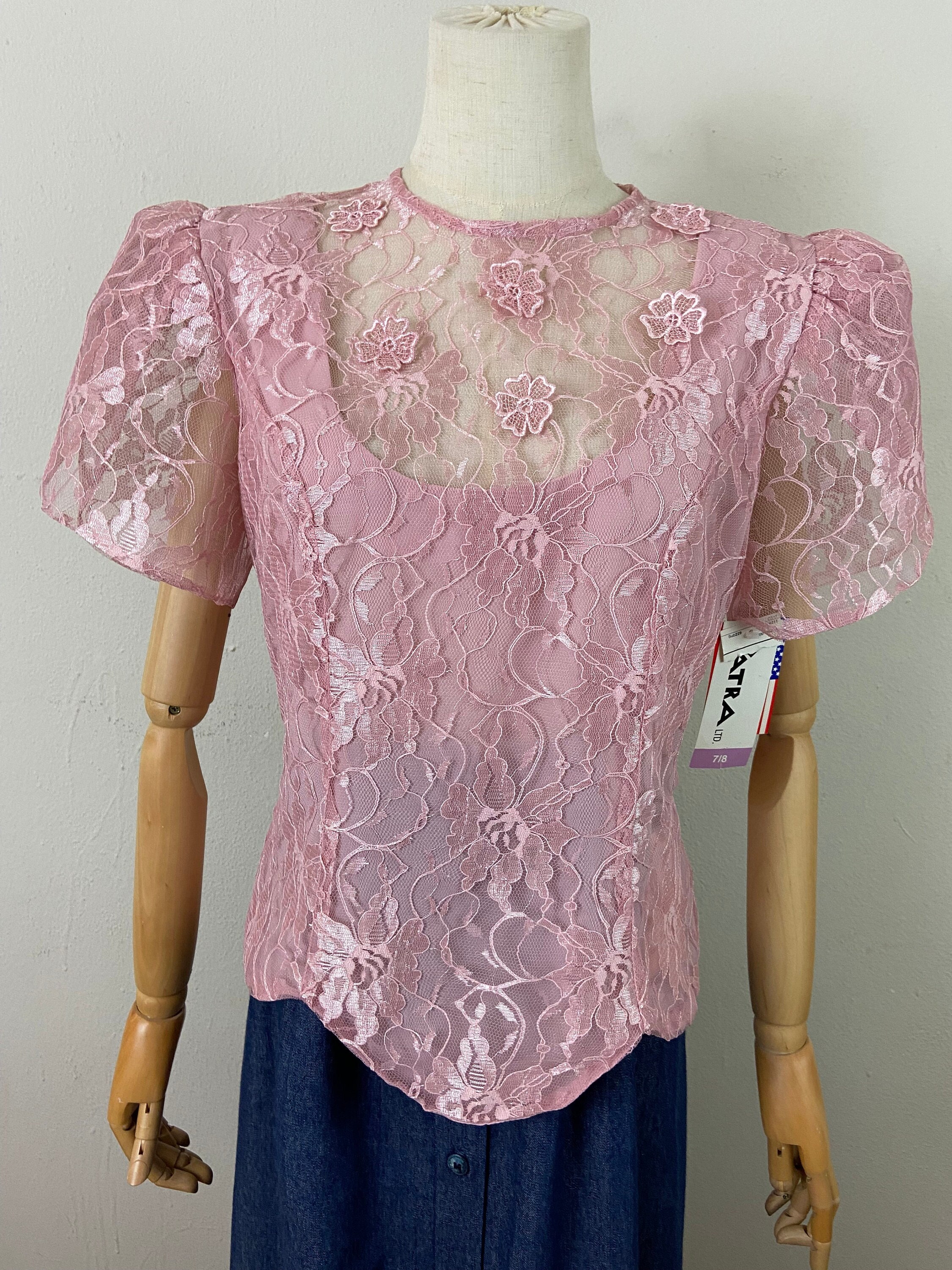 Vintage Pink Lace Tops - Etsy Vintage Pink Lace Tops - Etsy
