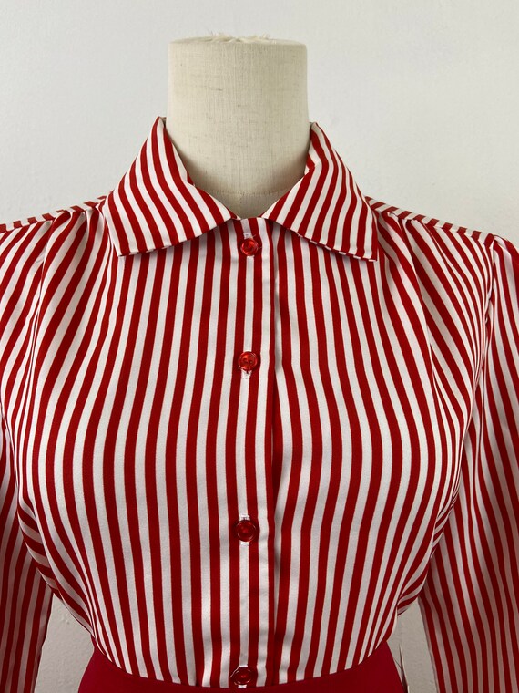 Vintage 70s Red And White Stripe Print With Puffy… - image 2