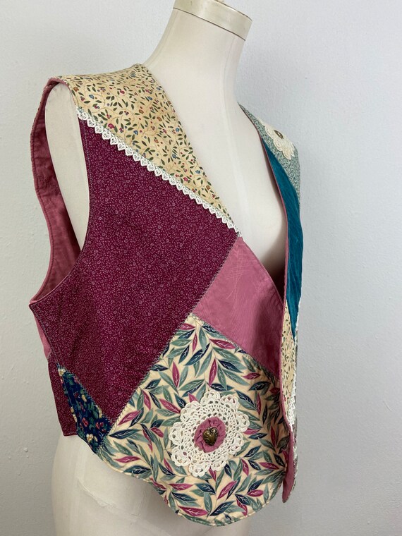 Vintage 80s Patchwork Calico Vest: Shabby Chic La… - image 2
